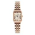 Elegant roségoud vierkant horloge met champagne wijzerplaat en Romeinse cijfers - Stalen Band Roségoud Roségoud Gezicht