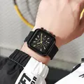 Orologio quadrato alla moda nero e oro con cinturino in silicone nero resistente - Cinturino Nero Cassa Nera Quadrante Nero