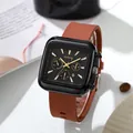 Orologio quadrato nero moderno con cinturino in silicone color caramello e oro - Cinturino Caffè Cassa Nera Quadrante Nero