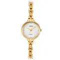 Elegante reloj de pulsera GEDI dorado para mujer con esfera blanca texturizada y cristales - Caja Dorada Esfera Blanca