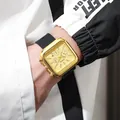 Square gold watch for men with black silicone strap and three functional sub-dials - Black Strap Gold Case Gold Dial