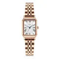 Elegante reloj de cuarzo rectangular de oro rosa para mujer con correa de eslabones - Caja de Oro Rosa Esfera Blanca Correa de Acero de Oro Rosa
