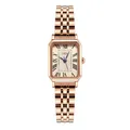 Elegante reloj rectangular de mujer en oro rosa con números romanos y esfera de champán - Caja Oro Rosa / Esfera Rosa