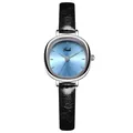 Gedi minimalist women's watch with blue dial and black leather strap in silver case - Silver Case Light Blue Dial Black Strap