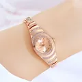 Reloj de pulsera en oro rosa para mujer con cristales brillantes y esfera redonda - Caja de Oro Rosa Esfera de Oro Rosa