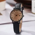 Women's quartz watch with black leather strap and large digital dial with date display - Black