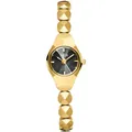 Elegant gold quartz watch for women with faceted bead bracelet and sleek black sunray dial - Gold Case Black Dial / Gold