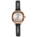 Elegant roségouden ovaal horloge met witte wijzerplaat en zwarte leren band - Roségouden Kast Zilverwitte Wijzerplaat Grijze Band