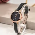 Reloj de cuarzo elegante para mujer con esfera ovalada negra y caja de oro rosa con correa - Diseño Ovalado / Correa Negra Esfera Negra