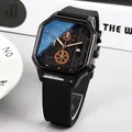 Fashionable men's sports watch with black octagonal case and silicone strap on a desk - Black