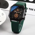 GoGoey quartz watch with black octagonal case and dark green silicone strap - Green