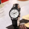 Detail of BARSH watch with leather strap, triple sub-dials and date display - Black