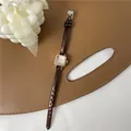 Retro quadratische goldene Quarzuhr für Damen mit glänzendem dunkelbraunem Lederarmband - Braun