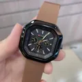 Reloj cronógrafo VIKE con caja de metal negro y correa de silicona marrón para mujer - café
