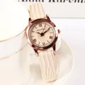 Elegante Damenuhr in Roségold mit creme-farbenem Eidechsenmuster-Lederarmband - Khaki