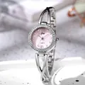 Elegant ladies quartz bangle watch with pink mother of pearl dial and silver metal strap - Silver Pink Dial