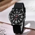 Men's sports quartz watch with black silicone strap and large digital dial - Black