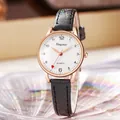 Elegant ladies quartz watch with rose gold case, heart second hand and black glitter strap - Black