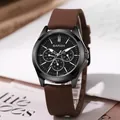 Chrono sports watch featuring a black steel case and brown silicone strap by BARSH - Coffee