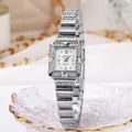Orologio al quarzo quadrato argento da donna con strass scintillanti su cinturino in metallo - Argento