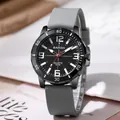 Men's fashion sports quartz watch with light grey silicone strap and black large dial - Gray