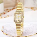 Orologio di lusso dorato da donna con cassa quadrata e decorazioni in strass brillanti - Oro di Lusso