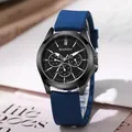 Barsh men's quartz sports watch featuring a black chronograph dial and navy blue silicone strap - Blue