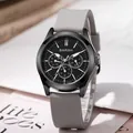 Black quartz sport watch with grey silicone strap and multi-dial chronometer design - Gray