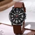 Mens quartz sports watch with brown silicone strap and black large digital dial - Coffee