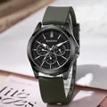 Barsh fashion sports watch with black dial and dark green silicone strap for men - Green
