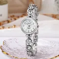 Luxury silver ladies jewelry watch with rhinestone chain strap and white dial - Silver