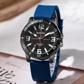 Men's sports quartz watch with large black dial and blue silicone strap by Barsh - Blue