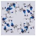 Minimalist square silk scarf with blue rose buds on white satin background, 53x53cm - Blue Rose