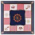 90x90cm nautical silk scarf featuring navy stripes, anchors, and golden rudders - Navy Blue