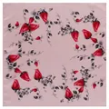 53cm square satin scarf featuring vintage red rose floral print on a light pink background - Red Rose