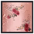 Pink silk satin square scarf with blooming red rose patterns and glossy fabric texture - Large Square / Dusky Pink