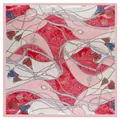 Red and grey 90x90cm silk scarf featuring elegant equestrian belt and tassel patterns - Rose Red
