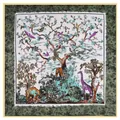 Forest animal silk square scarf featuring the Tree of Life with birds and giraffes - 130cmx130cm / Yellow