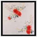 90x90cm floral silk scarf with vibrant red roses and green leaves on beige background - Large Square / Khaki