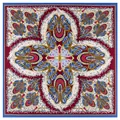 Elegant paisley patterned silk square scarf with royal blue border and ornate floral design - Blue