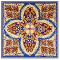 Symmetric paisley and floral twill silk square scarf in royal blue and yellow - Gray