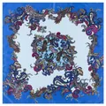 Blue paisley print 100x100cm silk square scarf with colorful vintage pattern design - Sapphire Blue