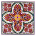 Luxurious paisley square silk scarf featuring vibrant purple and orange floral patterns - Beige