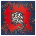 Red and blue paisley pattern square silk scarf 100x100cm for women accessory - Navy Blue