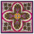 Satin square scarf with paisley mandala patterns in pink and gold on a white backdrop - Navy Blue