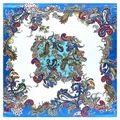 Classic paisley pattern square silk scarf in royal blue and white colors 90x90cm - Blue