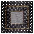 Retro silk scarf with black white polka dots and golden chain patterns, 90x90cm size - Black