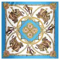 90cm royal horse harness chain pattern silk scarf with golden tassels on blue background - 90cm*90cm / Blue