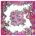 90x90cm fuchsia paisley silk-like square scarf featuring colorful floral patterns - Rose Red