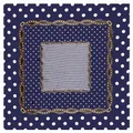 90x90cm navy silk scarf with elegant gold chain, classic polka dot and stripe patterns - Navy Blue